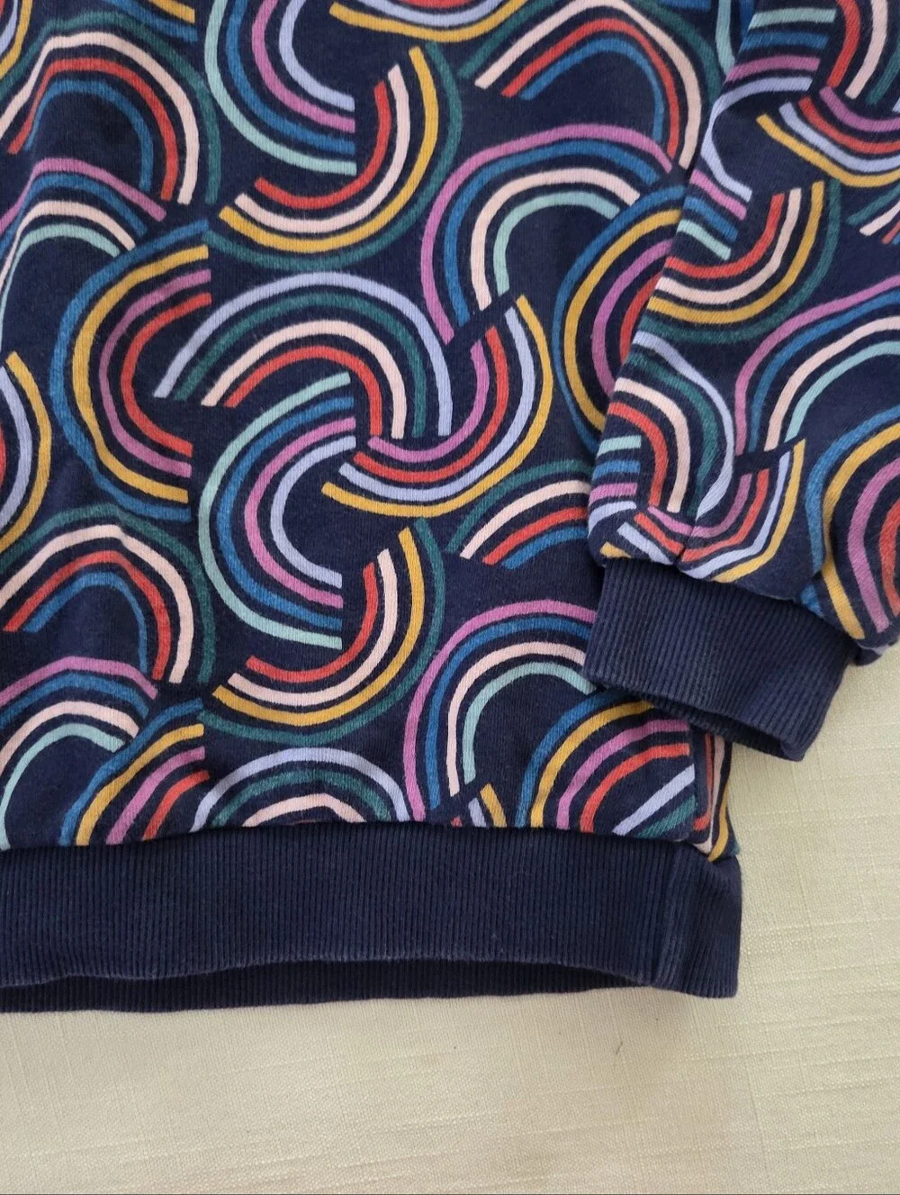 Hanna Andersson Navy Sweatshirt with Colorful Rainbow Swirls Kids 8